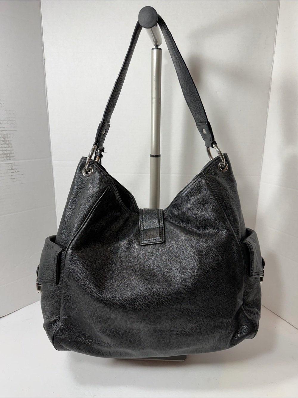 Vintage Michael Kors Black Leather Shoulder Hobo Bag Y2K - Picture 4 of 7
